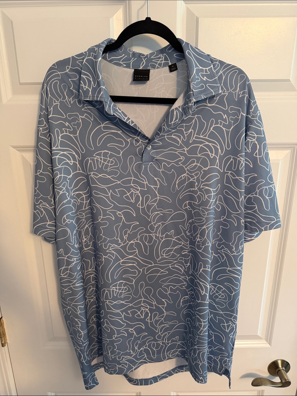 Dunning Golf Tour Light Blue Polo with White Abstract Line Print